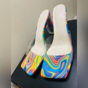 Colorful Women's Heels with Clear Strap